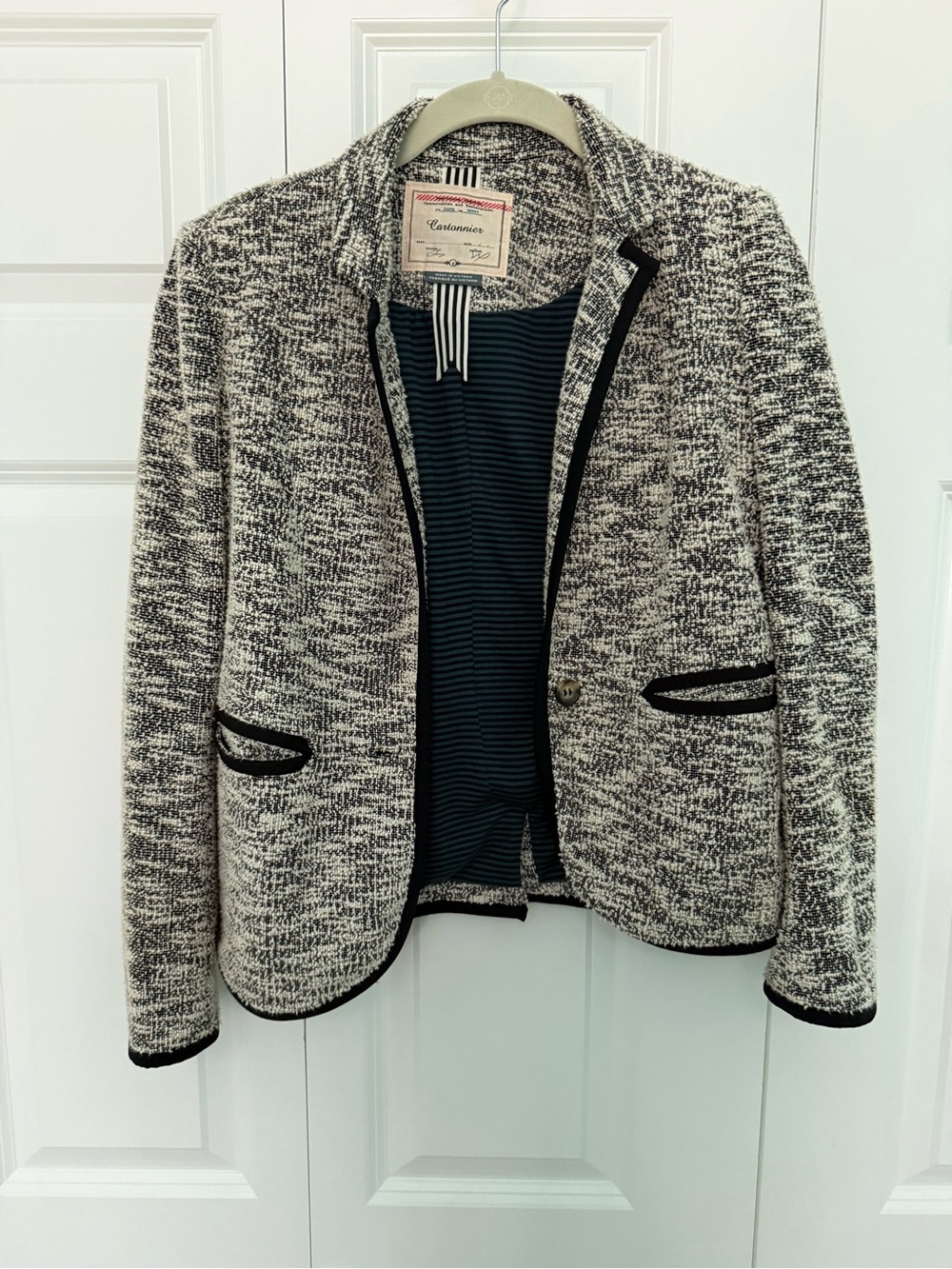 Anthropologie Cartonnier Tweed-Look Black & White Blazer Jacket